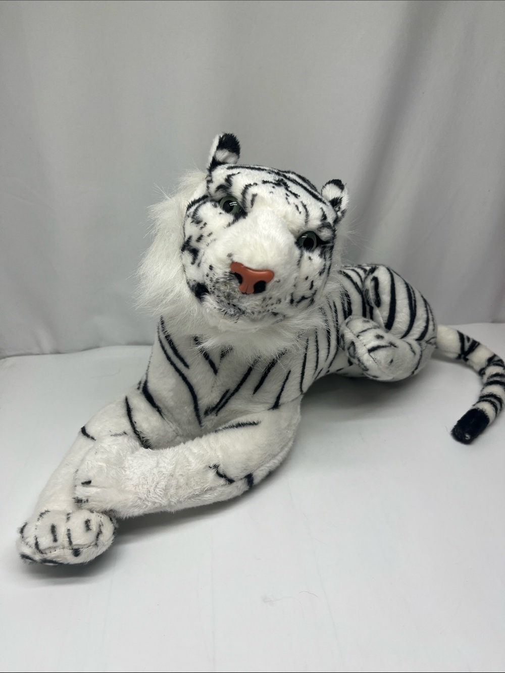 White Plush Tiger Stuffed Animal - Black Stripes